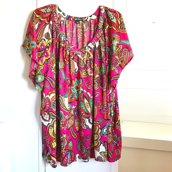 WOMAN WITHIN SOFT FOCUS Tunic Blouse Floral Paisley Pink Top Plus Size 34 4X 5X - Picture 1 of 16